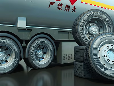 Sturdy Commercial Truck Tires With Stacked Storage And Alloy Wheel Rims 3d model