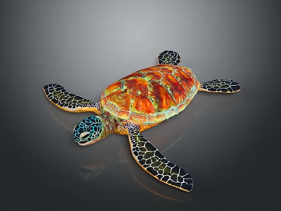 Vibrant Sea Turtle Reptile With Colorful Shell Patterns And Intricate Limb Details 3d model