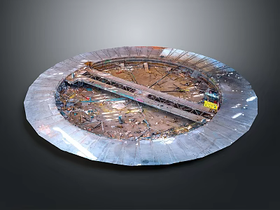 Large Circular Metal Industrial Structure With Mechanical Components And Conveyor Belt System 3d model
