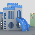 Colorful Castle Shaped Playground Equipment With Slides Steps And Windows