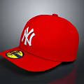 Stylish Red Baseball Cap With White NY Logo And Yellow Label On Brim