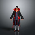 Anime Character Wearing Black Robe With Red Lining Headband Blue Top And Sandals