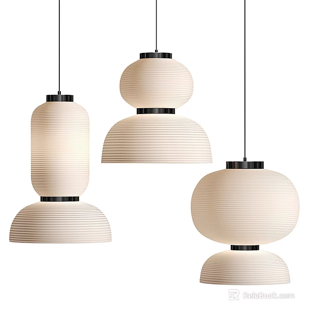 Modern Pendant Lights Design with Striped Cream Shades and Black Accent Tops 3d model 