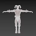 Red Skinned Fantasy Game Movie Character with Ram Horns Muscular Build Spiked Arms Standing Pose