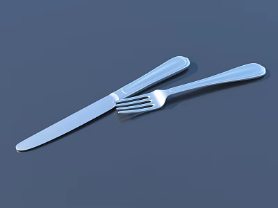Modern Stainless Steel Cutlery Set with Knife and Fork on Dark Background 3d model