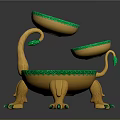 Intricate Golden Sculpture Carving With Three Bowl Shaped Structures And Dragon Claw Supports