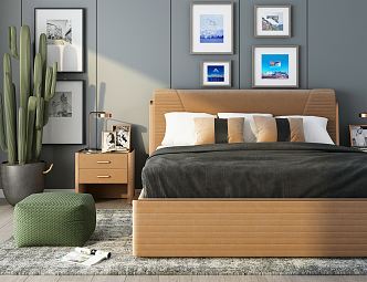 Modern background double bed 3d model