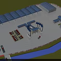Industrial Plant Layout With Blue Roof Buildings Vehicle Parking And Storage Silos
