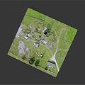 Cartoon Style 3D Model Scene With Green Grass Paths Buildings And Trees