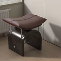 Modern Brown Leather Stool With Black Wooden Frame And Metal Accents Indoor Design