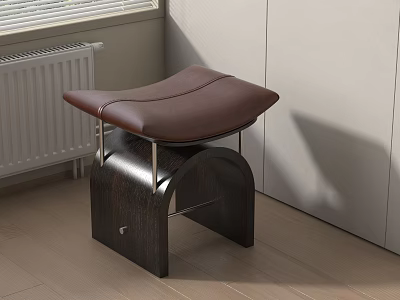 Modern Brown Leather Stool With Black Wooden Frame And Metal Accents Indoor Design 3d model