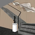Modern Staircase Design With Glass Railing LED Lighting And Wooden Wall Sculpture