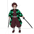 Anime Game Character With Brown Hair Green Black Coat White Belt Holding Two Swords
