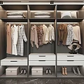 Modern Organized Wardrobe With Hanging Clothes Folded Items Drawers Shoes And Hat