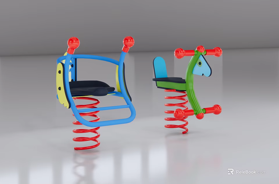 Kids' Horse Shaped Leisure Chairs Colorful Design With Red Springs For Indoor Outdoor Play 3d model 