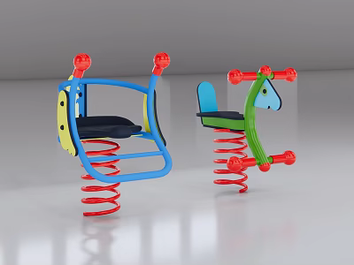 Kids' Horse Shaped Leisure Chairs Colorful Design With Red Springs For Indoor Outdoor Play 3d model