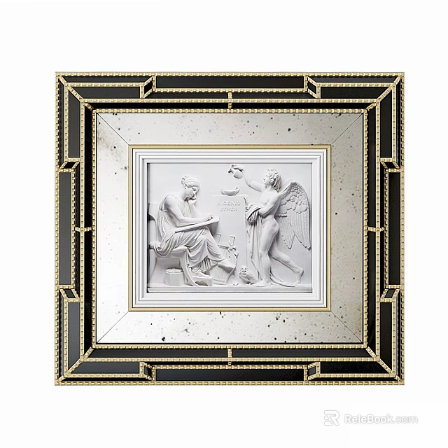 Ornate Decorative Photo Frame With Classical Relief Design And Gold Black Borders 3d model 