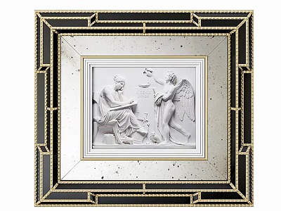 Ornate Decorative Photo Frame With Classical Relief Design And Gold Black Borders 3d model