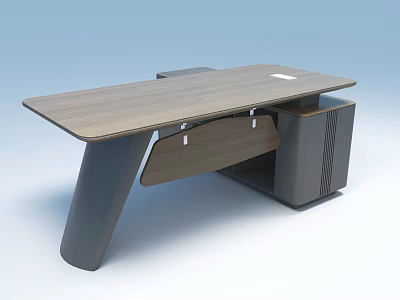 Modern Office Desk With Wooden Tabletop Black Legs And Side Storage Design 3d model