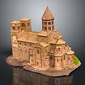 Historic Stone Building Model Featuring Pointed Tower Domes And Arched Windows 3d model