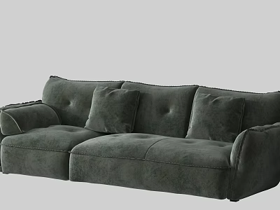 Dark Green Velvet Three-Seater Sofa With Plush Cushions And Modern Design 3d model