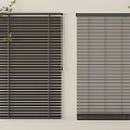 Dark Gray Blinds With Wide And Narrow Slats On Light Colored Wall With Green Plants