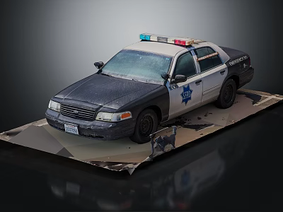 Ford Crown Victoria Police Car Functional Vehicle With Snow Covered Body Police Lights And Badge 3d model