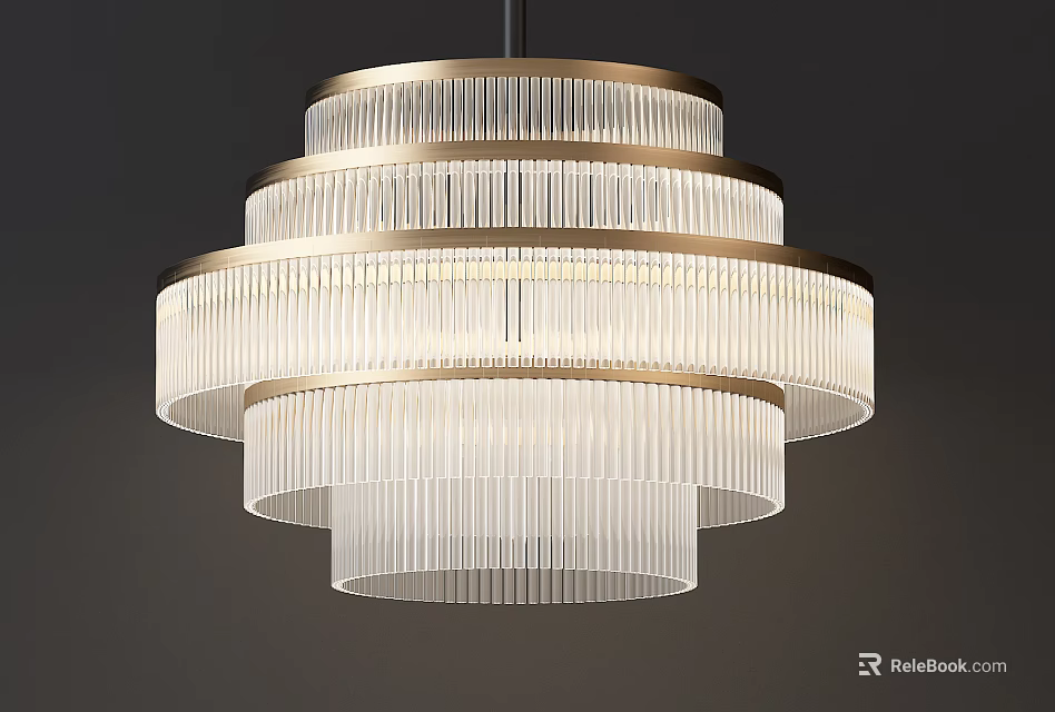 Modern Elegant Multi-layer Crystal Chandelier With Transparent Strips And Metal Frame 3d model 