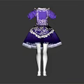 Purple Maid Costume With White Apron Long Socks And White Shoes