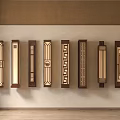 Traditional Wooden Wall Lamps With Various Decorative Patterns On Beige Wall