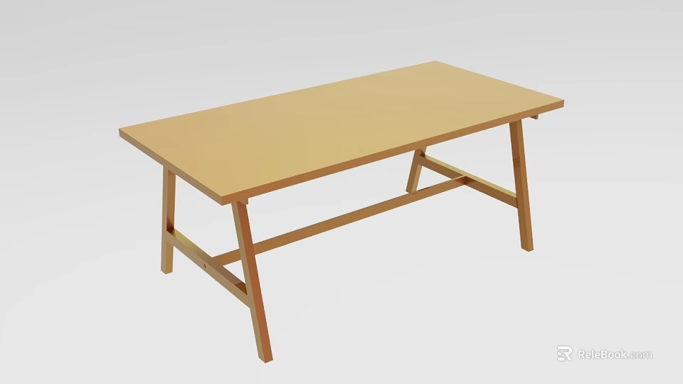 Simple Wooden Desk With Light Brown Rectangular Tabletop And Crossed Legs Design 3d model