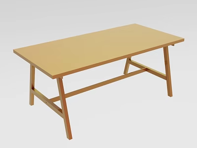 Simple Wooden Desk With Light Brown Rectangular Tabletop And Crossed Legs Design 3d model
