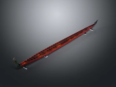 Long Red Traditional Wooden Boat With Classic Hull Design On Gray Background 3d model