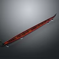 Long Red Traditional Wooden Boat With Classic Hull Design On Gray Background