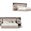 Modern Upholstered Double Bed With Neutral Headboard Nightstands White Sheets And Pillows 3d model