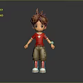 Cartoon Man With Brown Hair In Red Star T Shirt Khaki Shorts And White Shoes