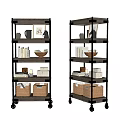 Industrial Multi Tier Wooden Metal Shelving Units with Wheels for Storage Baskets Books Decorative Items