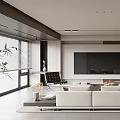 Modern Minimalist Living Dining Room Interior Design With White Sofa And Black TV Wall