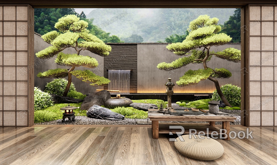 Courtyard landscape dry landscape rockery waterscape wall tea table stone pine moss plant landscape model