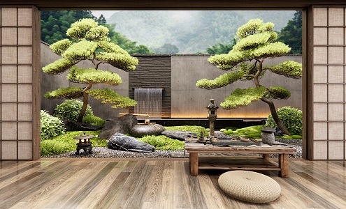 Courtyard landscape dry landscape rockery waterscape wall tea table stone pine moss plant landscape 3d model