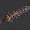 Fantasy Decorative Sword With Blue Red Gold Accents And Intricate Design