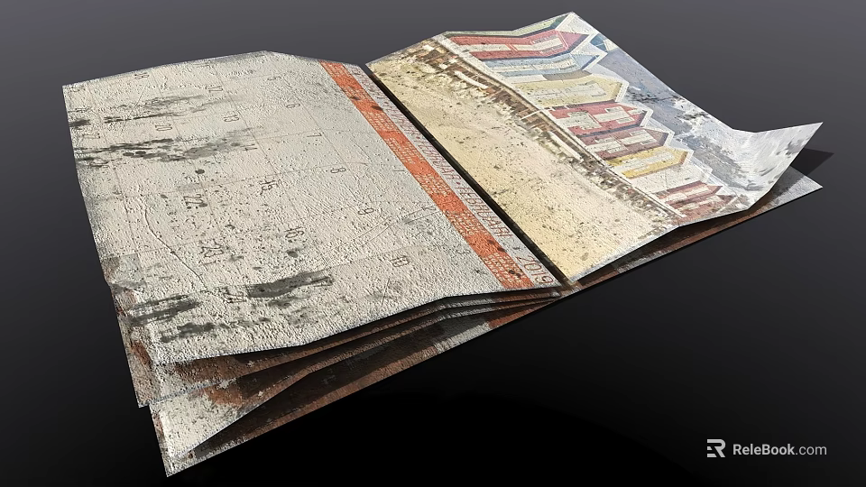 Vintage Open Book With Worn Pages Colorful Illustrations And Text Details 3d model 
