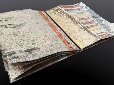 Vintage Open Book With Worn Pages Colorful Illustrations And Text Details 3d model