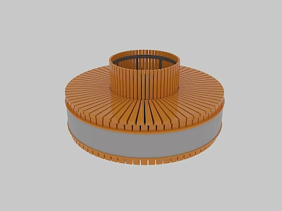 Round Outdoor Chair With Wooden Slats And Gray Base Band Design 3d model