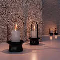 Elegant Decorative Ornament Set With Glass Lanterns And Lit Candles Against Gray Textured Wall