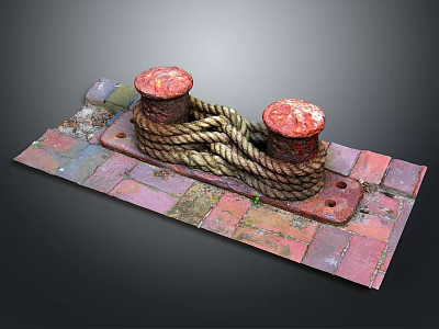 Decorative Home Living Item With Red Pillars Twisted Rope And Colorful Brick Base 3d model