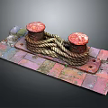 Decorative Home Living Item With Red Pillars Twisted Rope And Colorful Brick Base