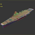 Detailed Aircraft Carrier Model With Brown Flight Deck Red Hull And Gray Superstructure
