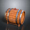 Traditional Wooden Barrel With Metal Hoops And Wooden Stopper For Home Storage