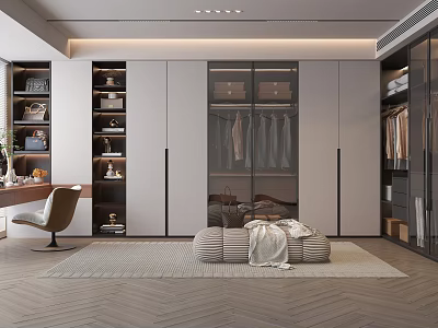 Modern Walk in Closet Design With Storage Shelves And Dressing Space 3d model